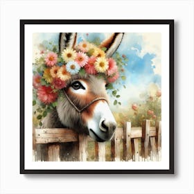 Donkey With Flowers 5 Art Print