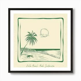 Kuta Beach, Bali, Indonesia Green Line Art Illustration Art Print