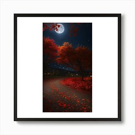 Red Leaves At Night 1 Art Print