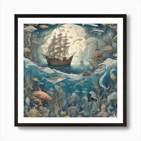 Oceanic Odyssey Myths And Marvels In The Abyssal Realms Art Print