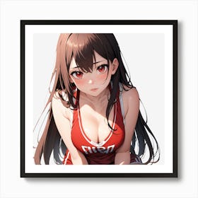 Basketball Girl In A Red Uniform Art Print