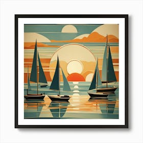 Sailboats At Sunset 1 Art Print