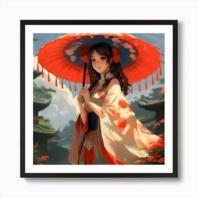 Japanese girl with umbrella 1 Art Print