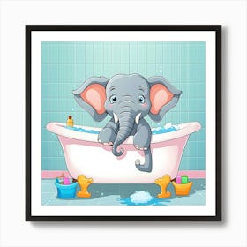 Elephant In Bathtub 9 Art Print