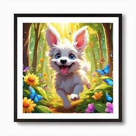 Dog Running In The Forest Art Print