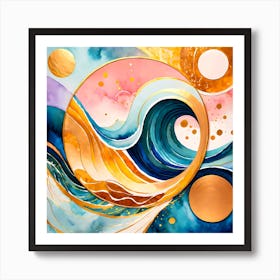 Abstract Waves And Tides Watercolor Artwork Art Print