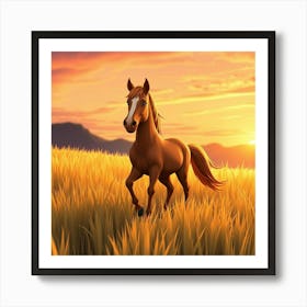 Horse In The Field At Sunset 7 Art Print