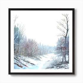Winter Landscape Watercolor Painting 1 Art Print