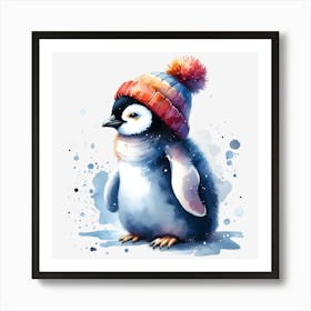 Penguin In Winter Hat Art Print