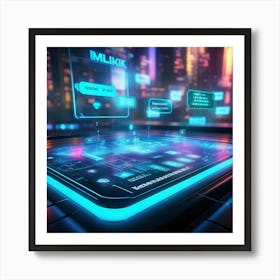 Ai Virtual Assistant Interface Overlaid On A Digital Landscape Emanating Light From The Central Cha (6) Art Print