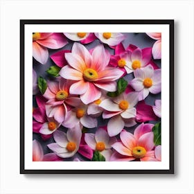 Flowers On A Grey Background Art Print