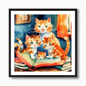 Cat story time Art Print