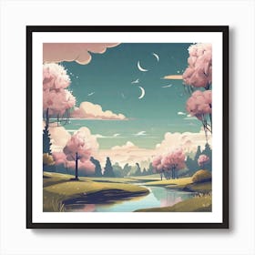 Pink Trees In A Field Art Print