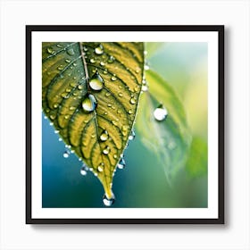 Leaf With Water Droplets Art Print