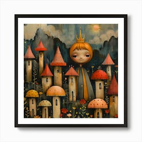 Fairytale Queen, Naïf, Whimsical, Folk, Minimalistic Art Print