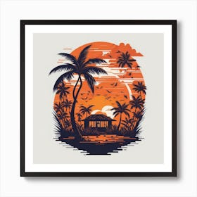 Sunset With Palm Trees 2 Art Print