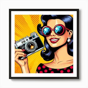 Retro Woman With Camera Art Print