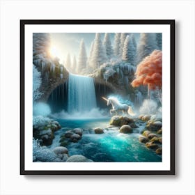 Unicorn at the Waterfall Art Print