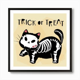 Cute Cat Halloween In Poison Pot With Cat Skull And Candle Art Print