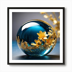 Glass Ball With Flowers Art Print