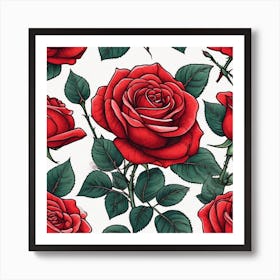 Red Roses Seamless Pattern 9 Art Print