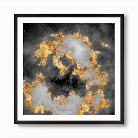 100 Nebulas in Space with Stars Abstract in Black and Gold n.083 Art Print