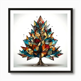 Geometric Stained Glass Tree Art - Colorful Abstract Holiday Decor Art Print