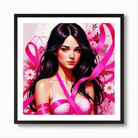 Women Breast Cancer Awareness background in Pink Ribbon international symbol for month October clipart and poster clipart and wall art 36 Art Print