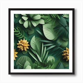 Paper Cut Flowers And Leaves Art Print