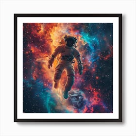 An Astronaut Floats Amidst A Stunningly Vibrant Cosmic Nebula Art Print