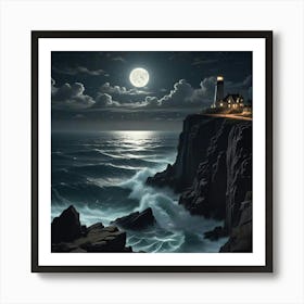 Lake Environment Landscape With Moon Art Print (4) Art Print