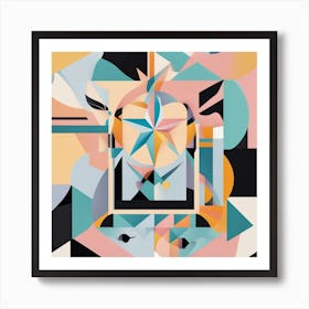 A Drawing In Pastel Colors Of A Light And Shadow And A Star, In The Style Of Bauhaus Simplicity, C Art Print