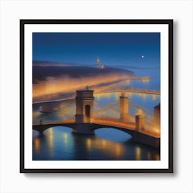 Budapest Bridge At Night Art Print