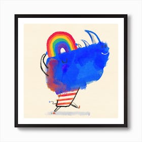 Rhino With Rainbow Hat For Pride Square Art Print