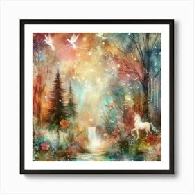 Unicorns In The Forest 1 Art Print