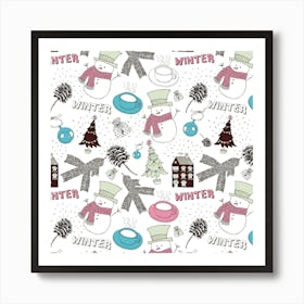 Christmas Themed Collage Winter House New Year Art Print