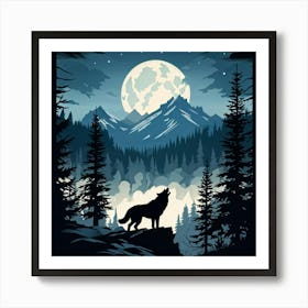 Illustration Of A Wolf Emitting A Howl In A Us Wilderness Scene Combines Elements Of Wyoming Utah Art Print