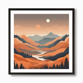 Misty mountains background in orange tone 16 Art Print