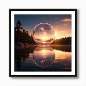 A Glowing Orb Over A Calm Lake Its Light Reflecting On The Water 1 Art Print