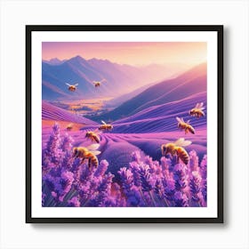Bees In Lavender Field Art Print