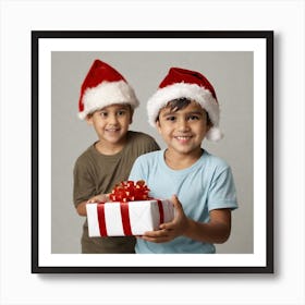 Two Boys In Santa Hats 1 Art Print