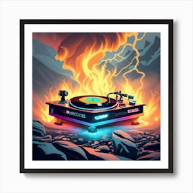 Record Player On Fire Art Print