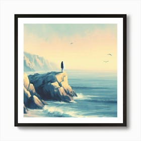 Lonely Man On Cliff Art Print