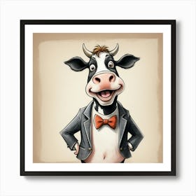 Cartoon Cow In A Suit Affiche