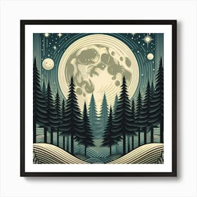 Moon In The Woods Art Print