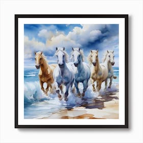 Horses Running On The Beach Painting Art Print