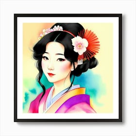 Beautiful Geisha Traditional Clothes Japan Art Print