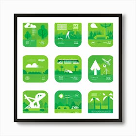 Collection Of Modern Transportation And Environmental Icons For Web Featuring Integrates A Flat Des 2 Art Print