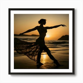 Silhouette Of A Dancer At Sunset Art Print