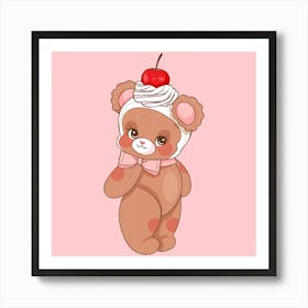 Cute Cherry Teddy Bear 1 Art Print